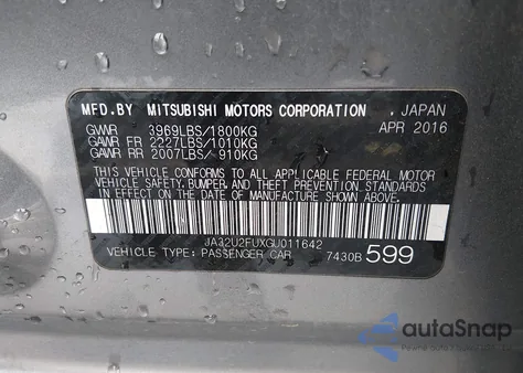 2016 Mitsubishi Lancer Es from USA, damaged, VIN JA32U2FUXGU011642